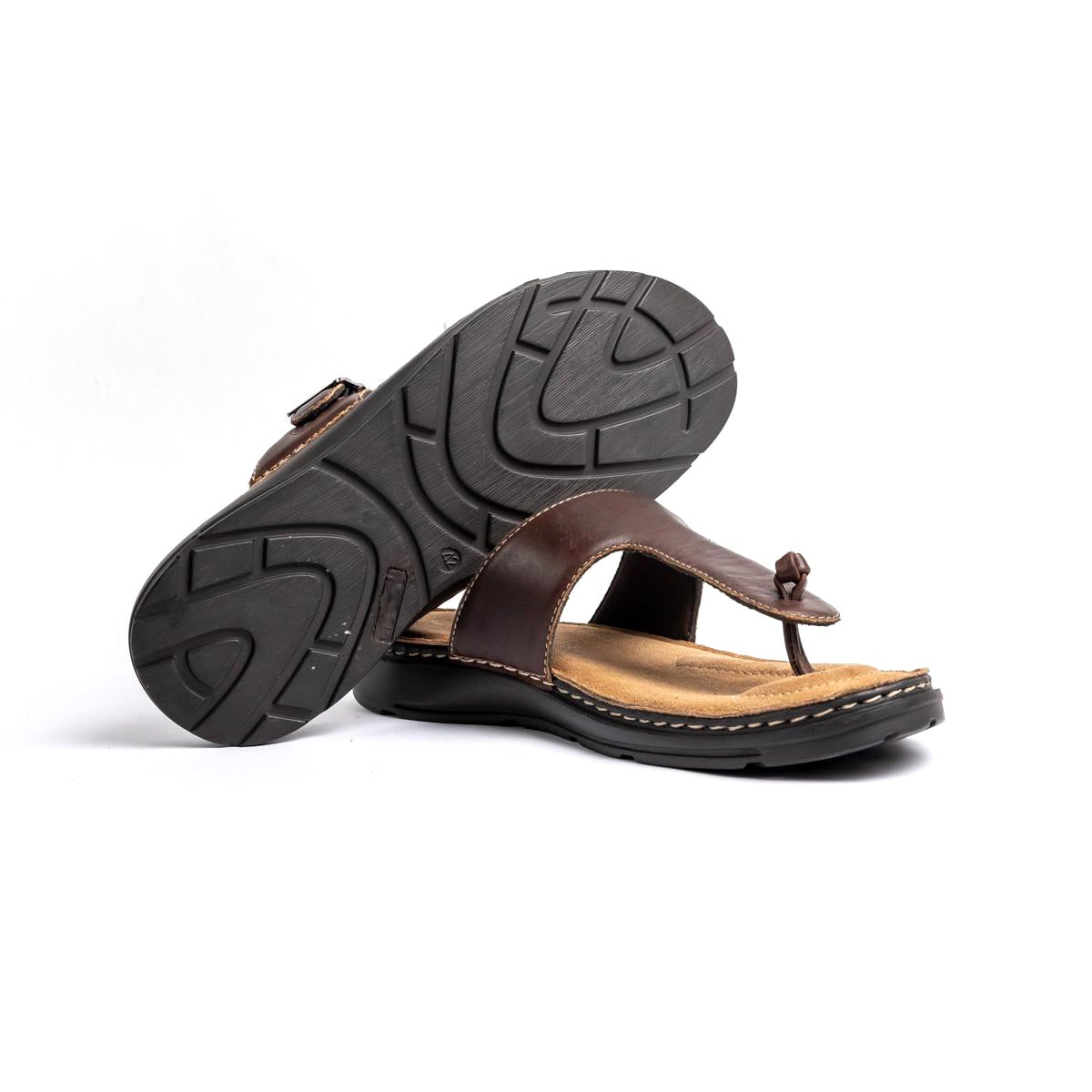 Men Brown Leather T Strap Sandals ǀ BORA 6415 a