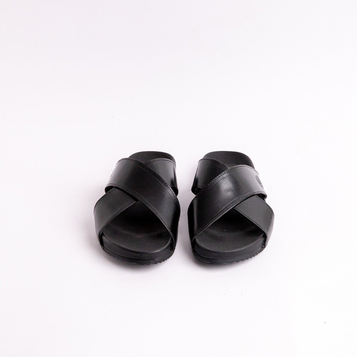 Sleek V-Straps: Handmade Black Leather Sandals for Men